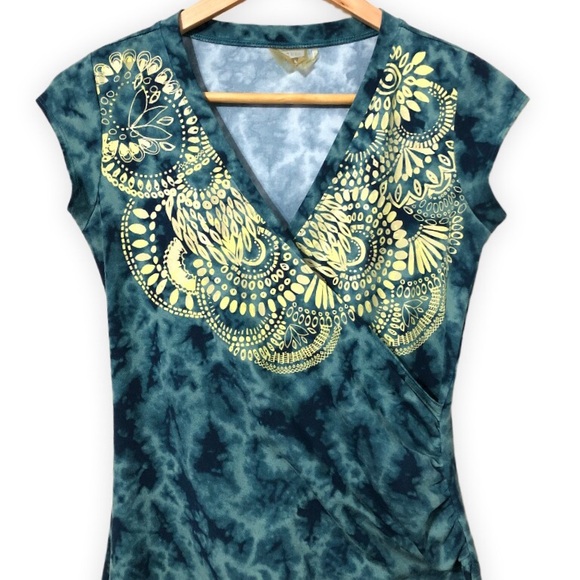 Athleta Womens Nectar Active Faux Wrap Dress Blue Tie Dye Tattooed Ruched XS - Picture 5 of 7